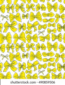 Seamless pattern with yellow bows. Cute template for fashion prints. White background. Vector illustration. 