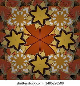 Seamless pattern in yellow, brown and orange colors. Vector sketch with motley ornament.