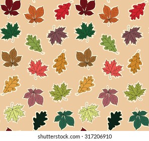 Seamless pattern of yellow, brown, orange, red foliage. Vector illustration eps10 