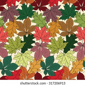 Seamless pattern of yellow, brown, orange, red foliage. Vector illustration eps10 