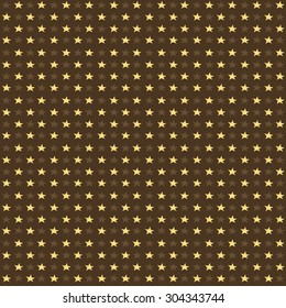 Seamless pattern with yellow and brown stars on dark brown background. Can be used for wallpaper,  web page backgrounds, wrapping paper, scrap booking and textile. . Vector illustration. EPS 10.
