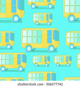 seamless pattern yellow bus childhood on a blue background vector illustration