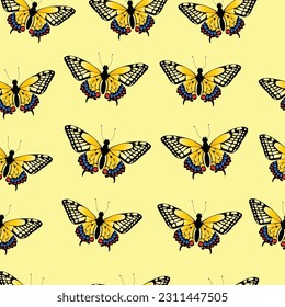Patrón sin soldadura mariposa amarilla, natural, fauna, grande para textil, fondo, papel tapiz	
