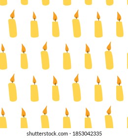 Seamless pattern with yellow candles on white background. Modern design for fabric and paper, surface textures.