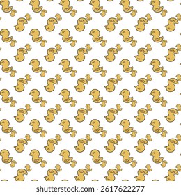 Seamless Pattern of Yellow Cartoon Ducks Over White Background