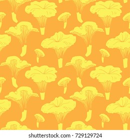 seamless pattern with yellow chanterelles on an orange background