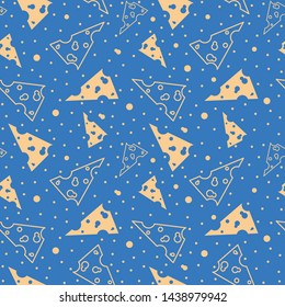 Seamless pattern with yellow cheese on a blue background vector illustration 