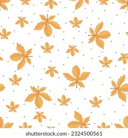 Seamless pattern with yellow chestnut leaves. Autumn design. Thanksgiving and harvest concept. Modern print for fabric, textiles, wrapping paper. Vector illustration