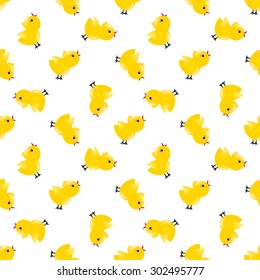 Seamless pattern with yellow chickens. Baby background. Rooster symbol New Year 2017.