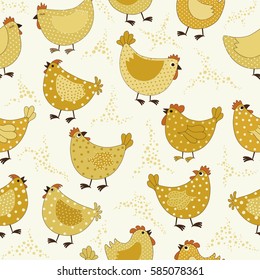 Seamless  pattern with yellow chickens cartoon