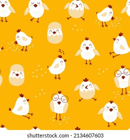 Seamless pattern with  yellow chicks. Vector illustrations

