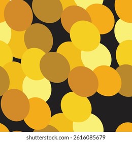 Seamless pattern with yellow circles on black background. Vector illustration.