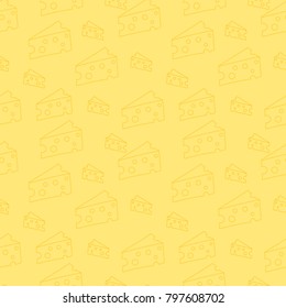 Seamless pattern in yellow color. Very cheese background. Vector illustration in eps 10. Color pieces of cheese in cartoon style.