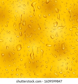 Seamless pattern in yellow colors with drops and streaks of water, flowing down the surface