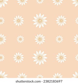 Seamless pattern with yellow contour calendula in flat style isolated on pastel beige background