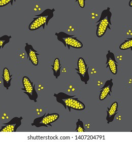 Seamless pattern with yellow corncobs. Ripe corn vegetables. Cool background for restaurant fast food cafe vector illustration.