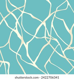 Стоковое векторное изображение: Seamless pattern with yellow cracks on a blue background. Vector seamless print. Hand-drawn illustration, not AI