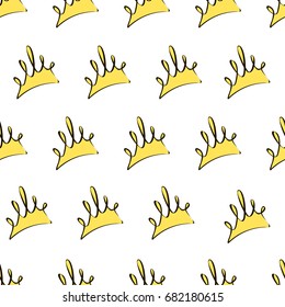 Seamless pattern with yellow crowns on a white background, vector illustration.