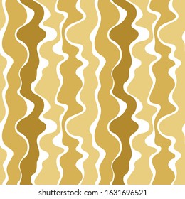 Seamless pattern with yellow curved stripes. Vector texture on a white background. Textile, paper, wrapper, background, wallpaper.