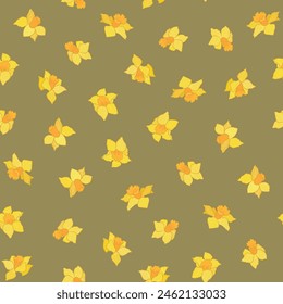 Seamless pattern with yellow daffodils flowers.