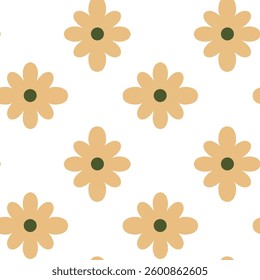 Padrão contínuo de margaridas amarelas em um fundo branco. Um design floral repetido com margaridas amarelas com centros escuros, criando um padrão alegre e vibrante ideal para projetos com tema de primavera 