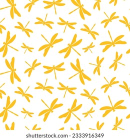 Seamless pattern with yellow dragonfly
