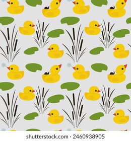Seamless pattern with yellow duck. Childish pattern.