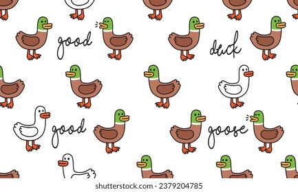 Seamless pattern with Yellow Duck. isolated on white Wallpaper 
 background vector cute duck Cartoon Animal Bird Illustration Design