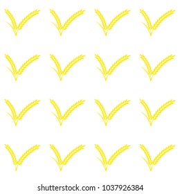 Seamless pattern, yellow ears of wheat on white background, vector