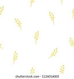 seamless pattern with yellow ears of wheat, barley or rye. natural gren ornament on white. eco company, agriculture, nature firm, ecology, healthy organic and farm fresh food wallpaper. Vector