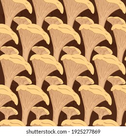 Seamless pattern yellow edible mushrooms growth in forest vector illustration