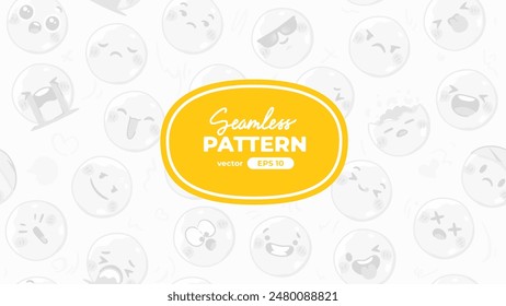 Seamless pattern with yellow emoticons. Emoji set. Vector illustration eps10. Funny faces with facial expressions, UI interface chat icons for messenger app. Social media. Cartoon smile. Flat style.