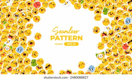 Seamless pattern with yellow emoticons. Emoji set. Vector illustration eps10. Funny faces with facial expressions, UI interface chat icons for messenger app. Social media. Cartoon smile. Flat style.