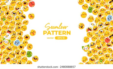 Seamless pattern with yellow emoticons. Emoji set. Vector illustration eps10. Funny faces with facial expressions, UI interface chat icons for messenger app. Social media. Cartoon smile. Flat style.