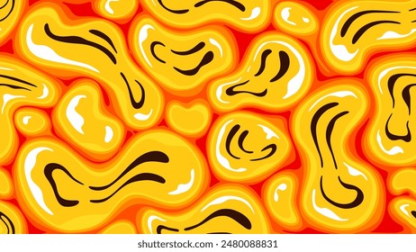 Patrón sin fisuras con emoticonos amarillos. Emoticones que fluyen. Emojis. Ilustración vectorial eps10. Fondo divertido. Medios sociales. Sonrisa de caricatura. Estilo plano.