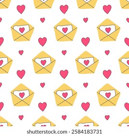 Seamless pattern with yellow envelopes.