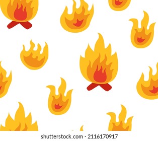 Seamless pattern with yellow flames. Vector flat background. Bonfire signs
