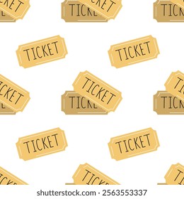 A seamless pattern with yellow flat cinema tickets. A colorful print with coupons.