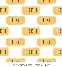 A seamless pattern with yellow flat cinema tickets. A colorful print with coupons.
