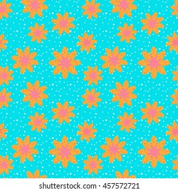 Seamless pattern of yellow flower on blue background