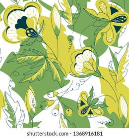 Seamless pattern with Yellow flowers in abstract background.Vector background for fabric, textile, wallpaper, posters, gift wrapping paper, napkins, tablecloths.