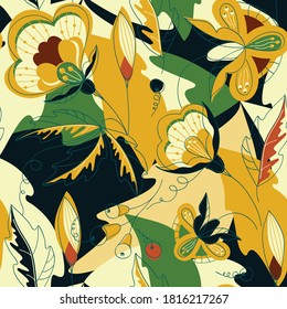 Seamless pattern with Yellow flowers in abstract background.Vector background for fabric, textile, wallpaper, posters, gift wrapping paper, napkins, tablecloths.