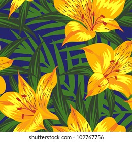 Seamless pattern with yellow flowers (alstroemeria)