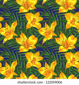 Seamless pattern with yellow flowers (alstroemeria)