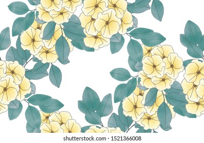 Seamless pattern with yellow flowers and green leaves
