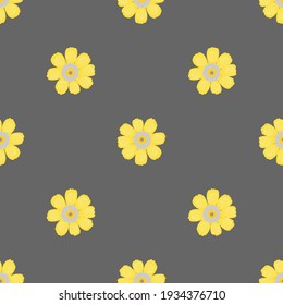 Seamless pattern with yellow flowers on grey. Minimalists modern style background.