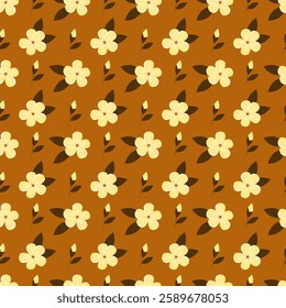 Seamless pattern with yellow flowers on orange background