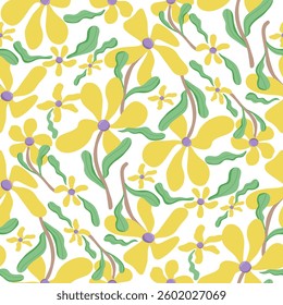 seamless pattern with yellow flowers on white background