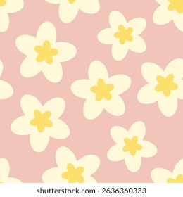 Seamless pattern with yellow flowers on pink background. Vector illustration.