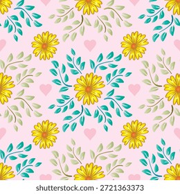 Patrón sin fisuras con flores amarillas sobre fondo rosa. Ilustración vectorial.
